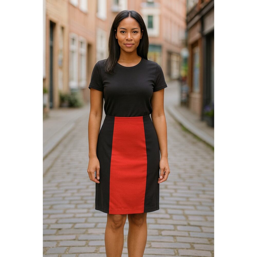 Worthington Red Black Colorblock Pencil Skirt 10 Stretch Career Work Business